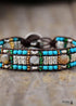 Boho Bracelet, Leather Wrap Bracelet, Blue Silver Stone